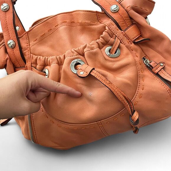 B. Makowsky Leather Drawstring Satchel - Tangerine Orange - Picture 6 of 8